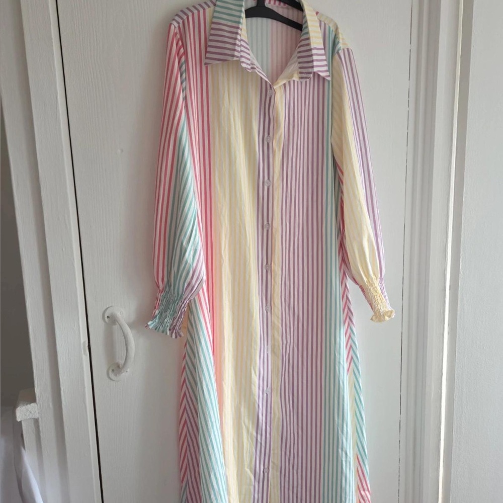 SHEIN Pink and Blue Buttoned Long Sleeve Dress